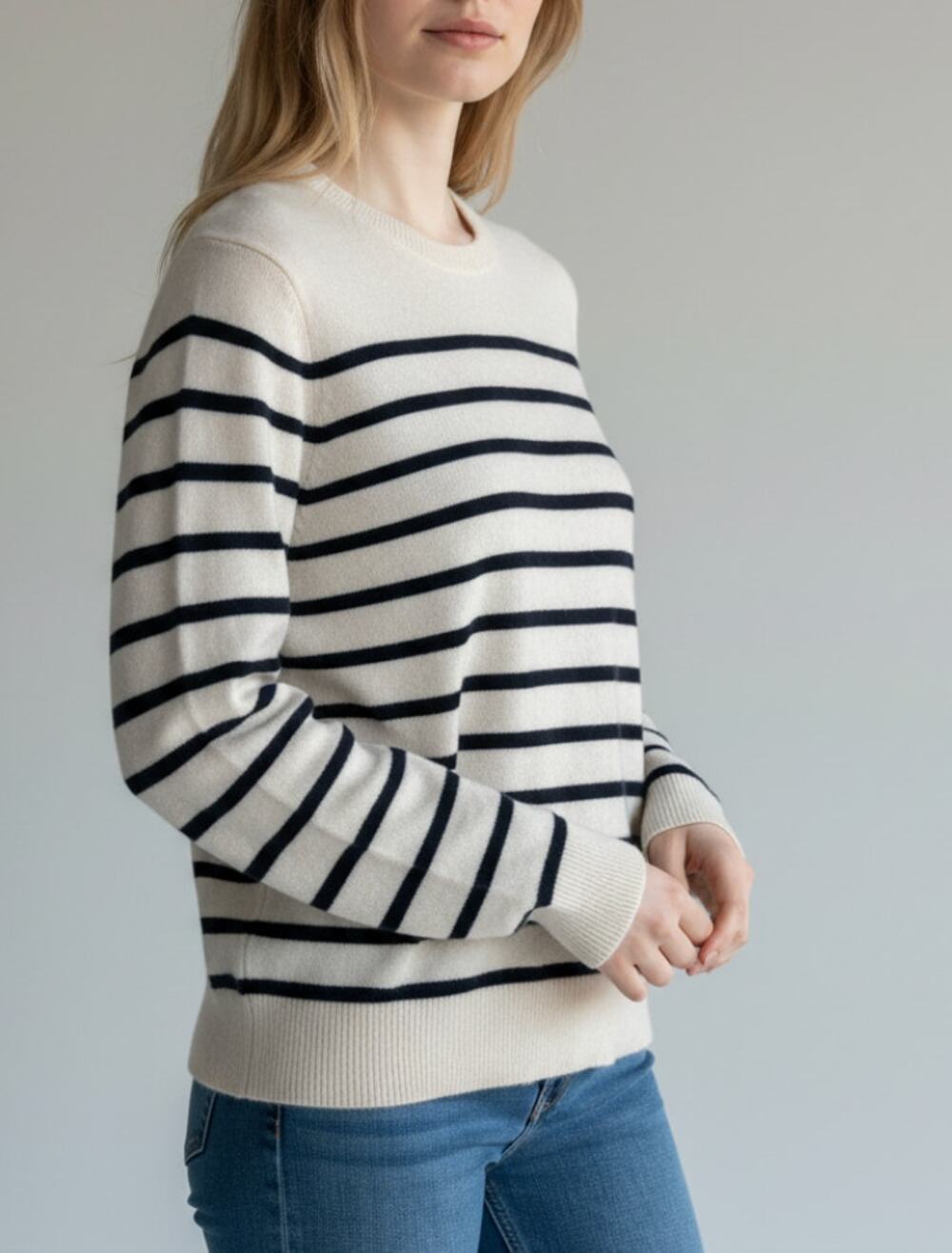 Quince Wool Sweater Striped White Black Large